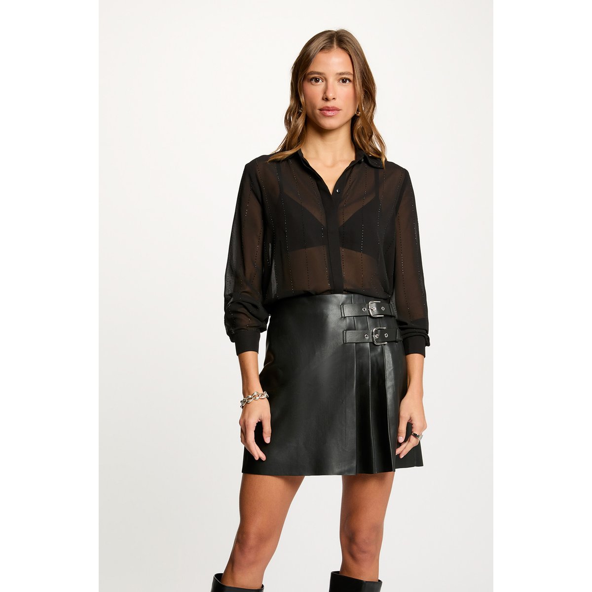 Chemise droite strass noir, MORGAN