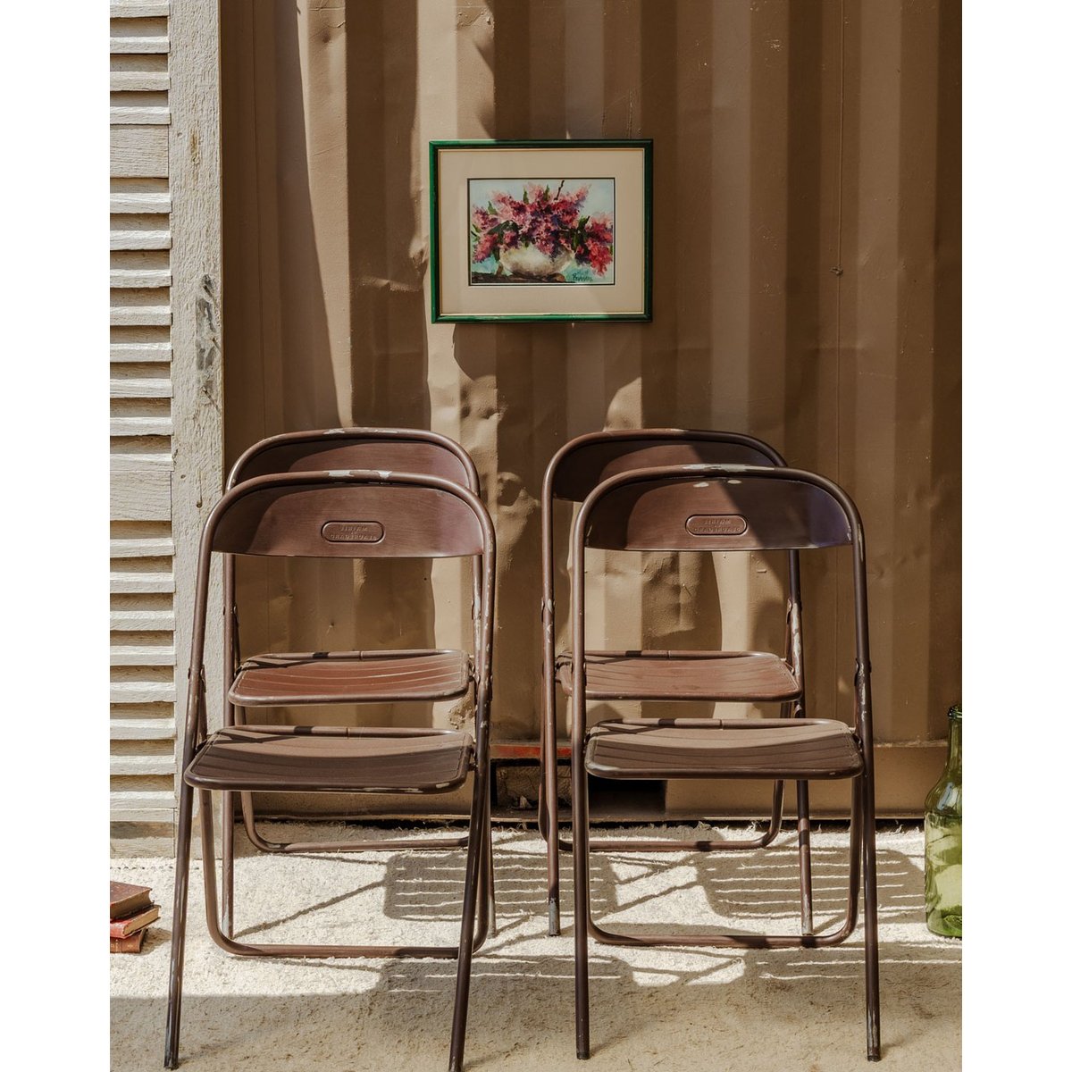 Lot de 4 chaises en métal marron Alma N°1574 - Bon état marron, DEBONGOUT