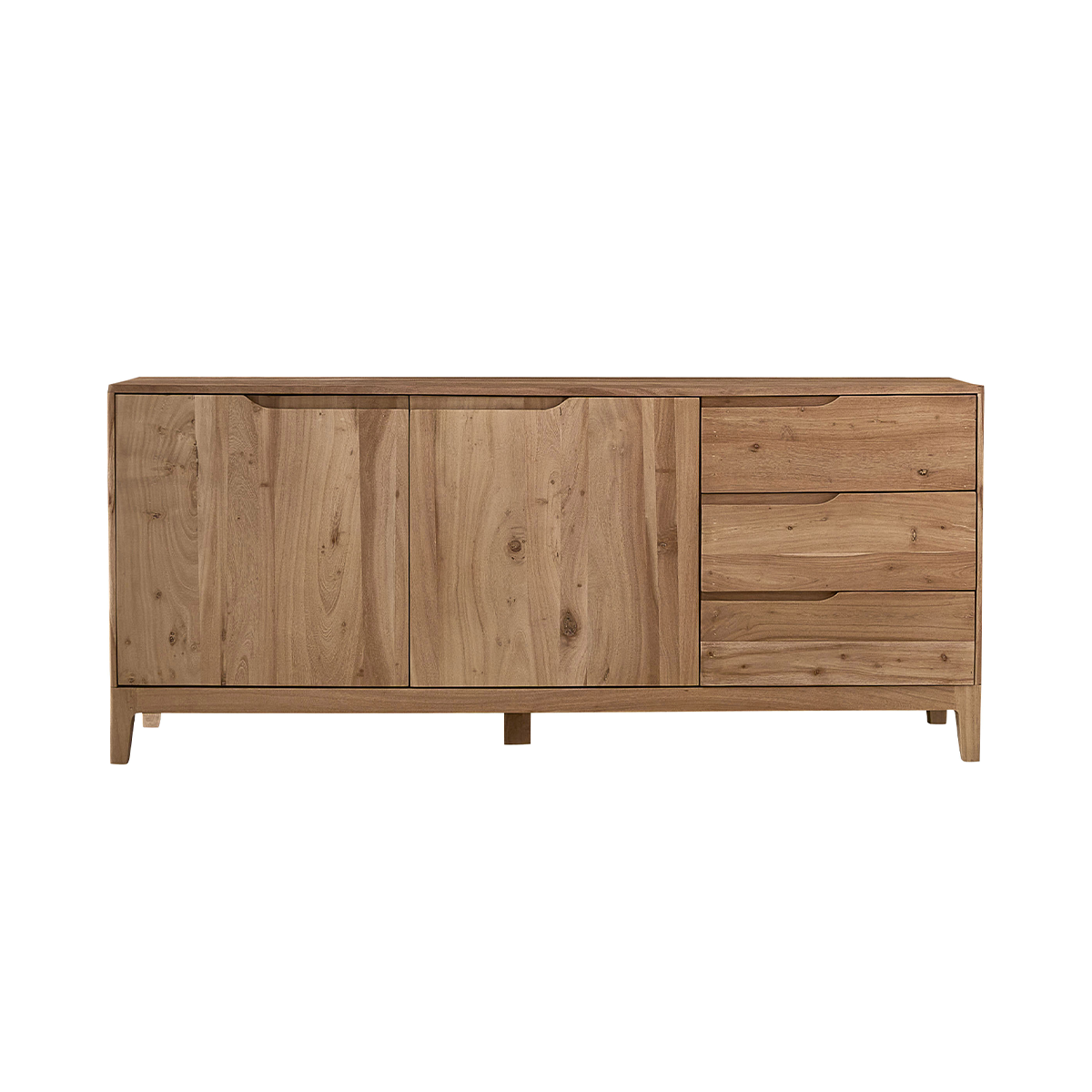 Buffet 2 portes, 3 tiroirs en acacia massif 170 cm  SAMSO couleur unique, BERAH GETAH