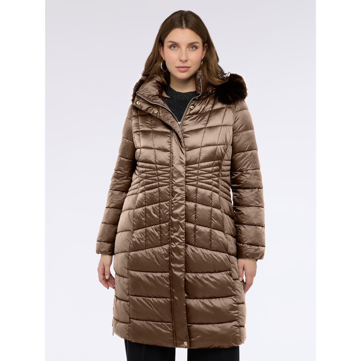 Doudoune longue bimatière marron, FIORELLA RUBINO