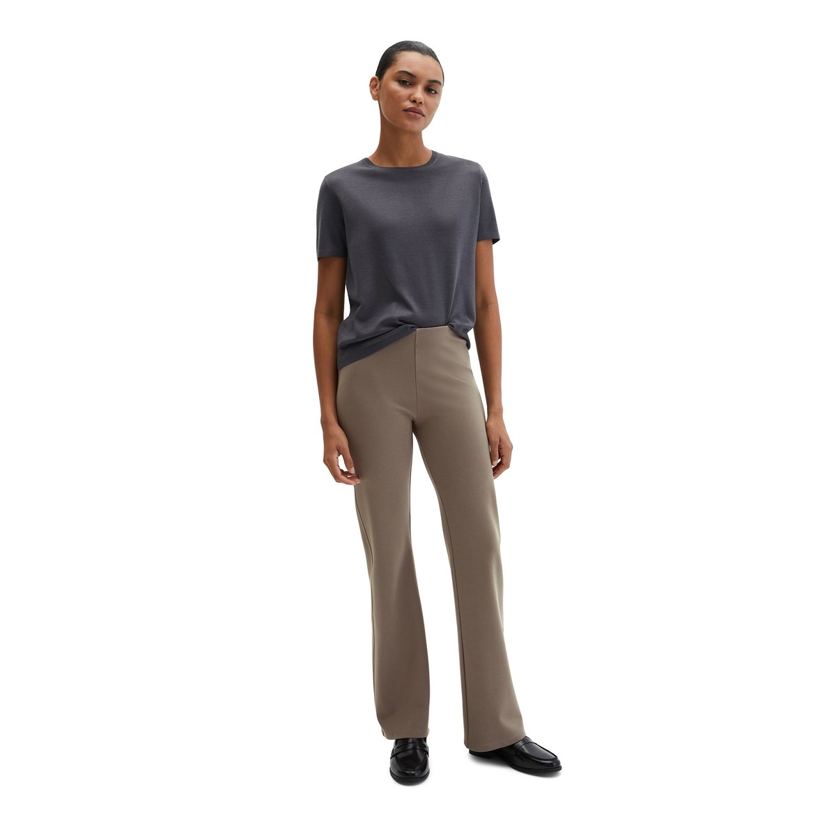 Pantalon en jersey slim en qualité Punto di Roma marron, MARC O'POLO