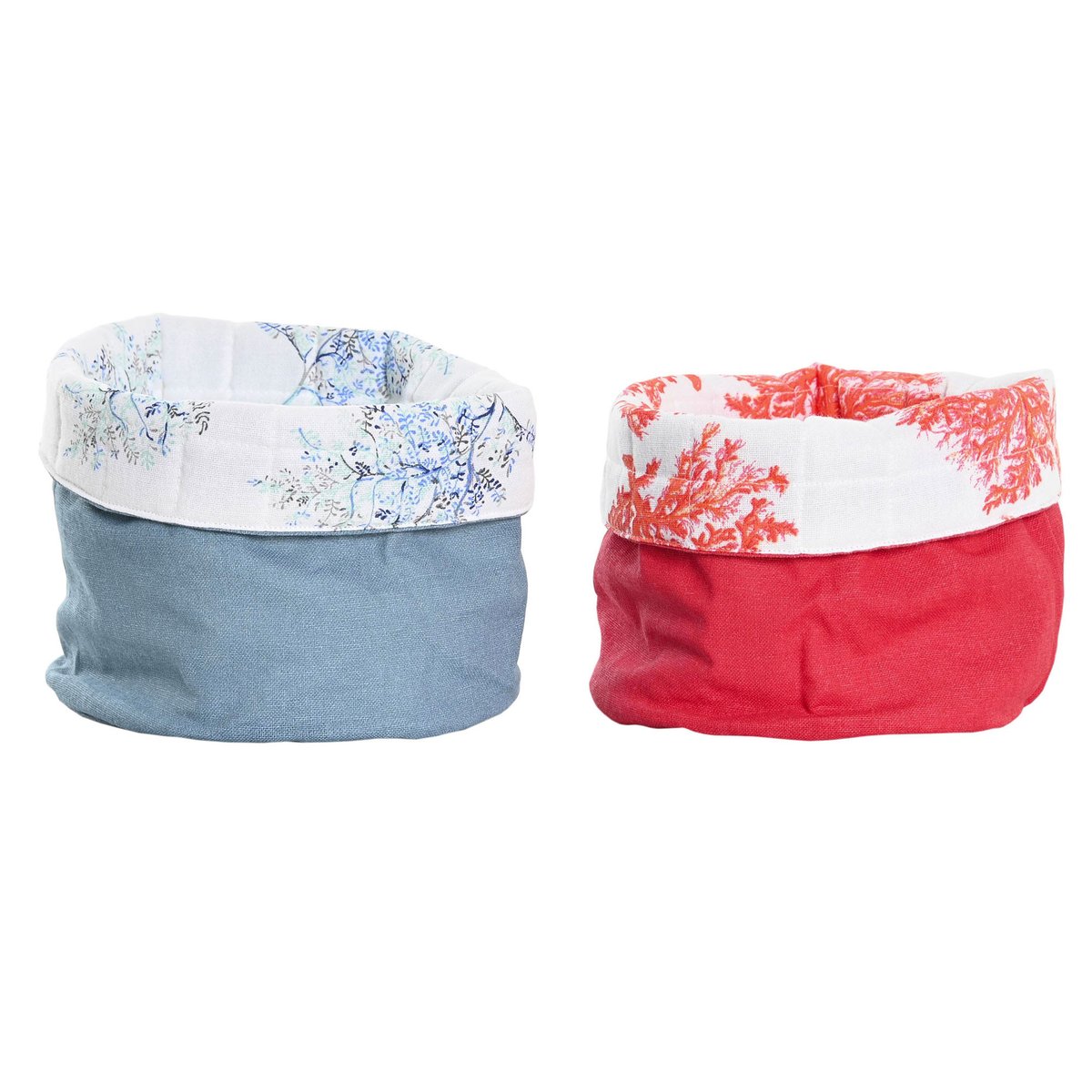 Set de 2 corbeilles à pain rondes en coton motifs corail 16x16x10cm bleu, WADIGA