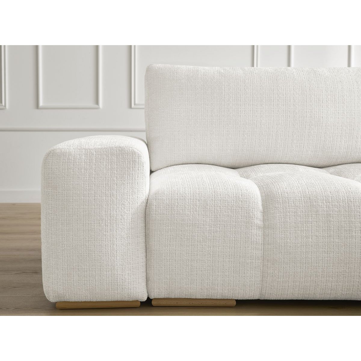 Canapé droit convertible 3 places en tissu texturé avec pouf, ANAKIN blanc, BOBOCHIC