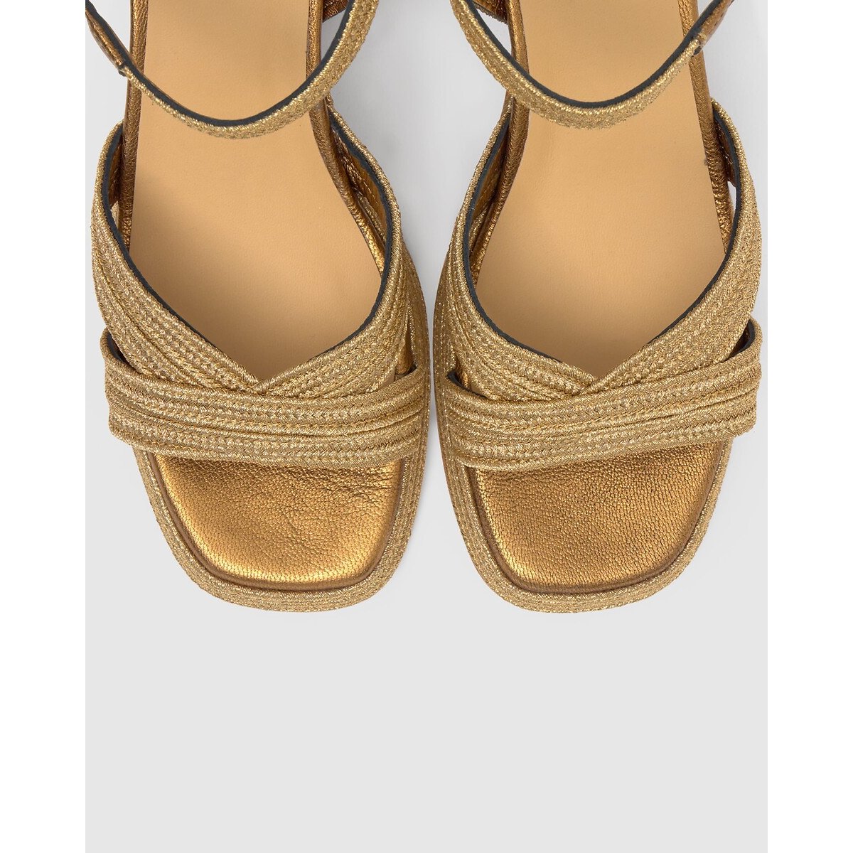 Sandales en polyester talon large doré, CASTANER
