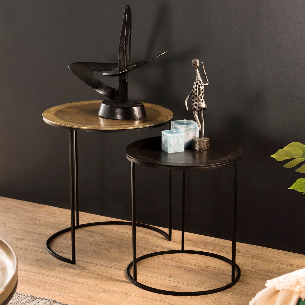 Tables d'appoint rondes gigogne design métal doré et noir (lot de 2) ZALA doré, PIER IMPORT