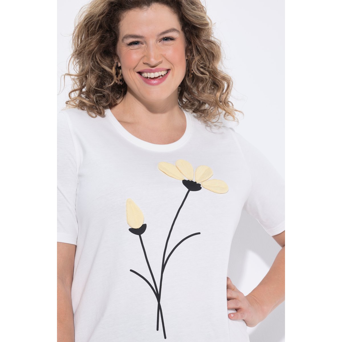 T-shirt à fleurs en coton bio blanc cassé, ULLA POPKEN