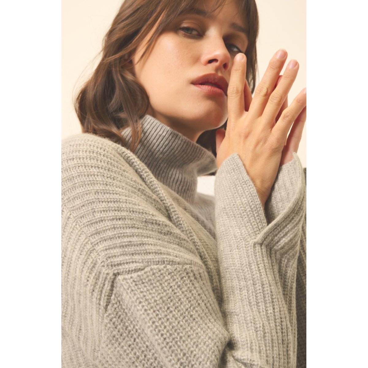 Pull Col Roulé 4 Fils Nuage Chiné Louise gris chiné, JUST CASHMERE