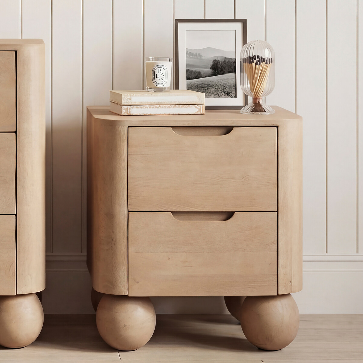 Shiro Ball Feet 2-Drawer Mango Wood  Bedside Cabinet light wood, ÉDITÉ