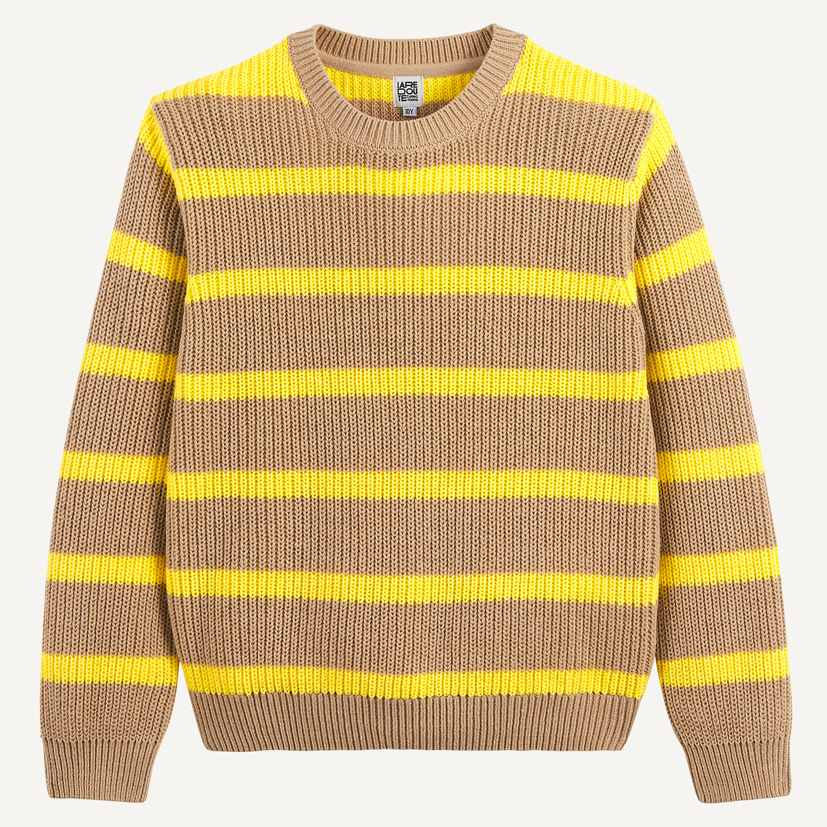 Pull col rond rayé en maille côtelée beige rayé, LA REDOUTE COLLECTIONS