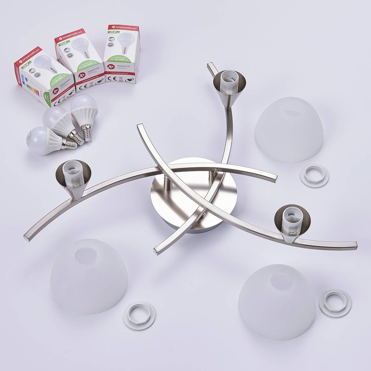 Plafonnier en verre traditionnel, Della blanc, nickel mat, LINDBY