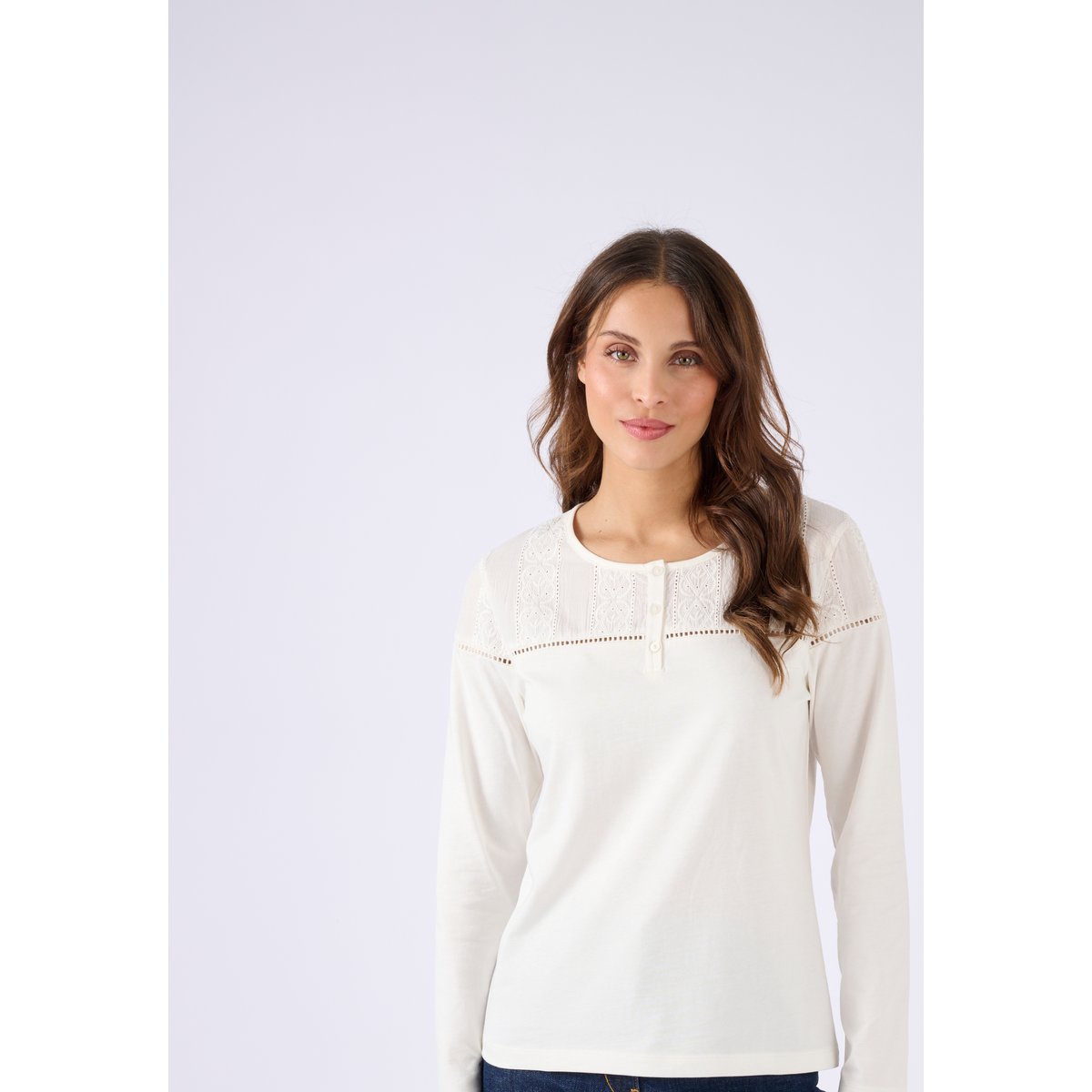 T-shirt bi-matière blanc cassé, DAMART