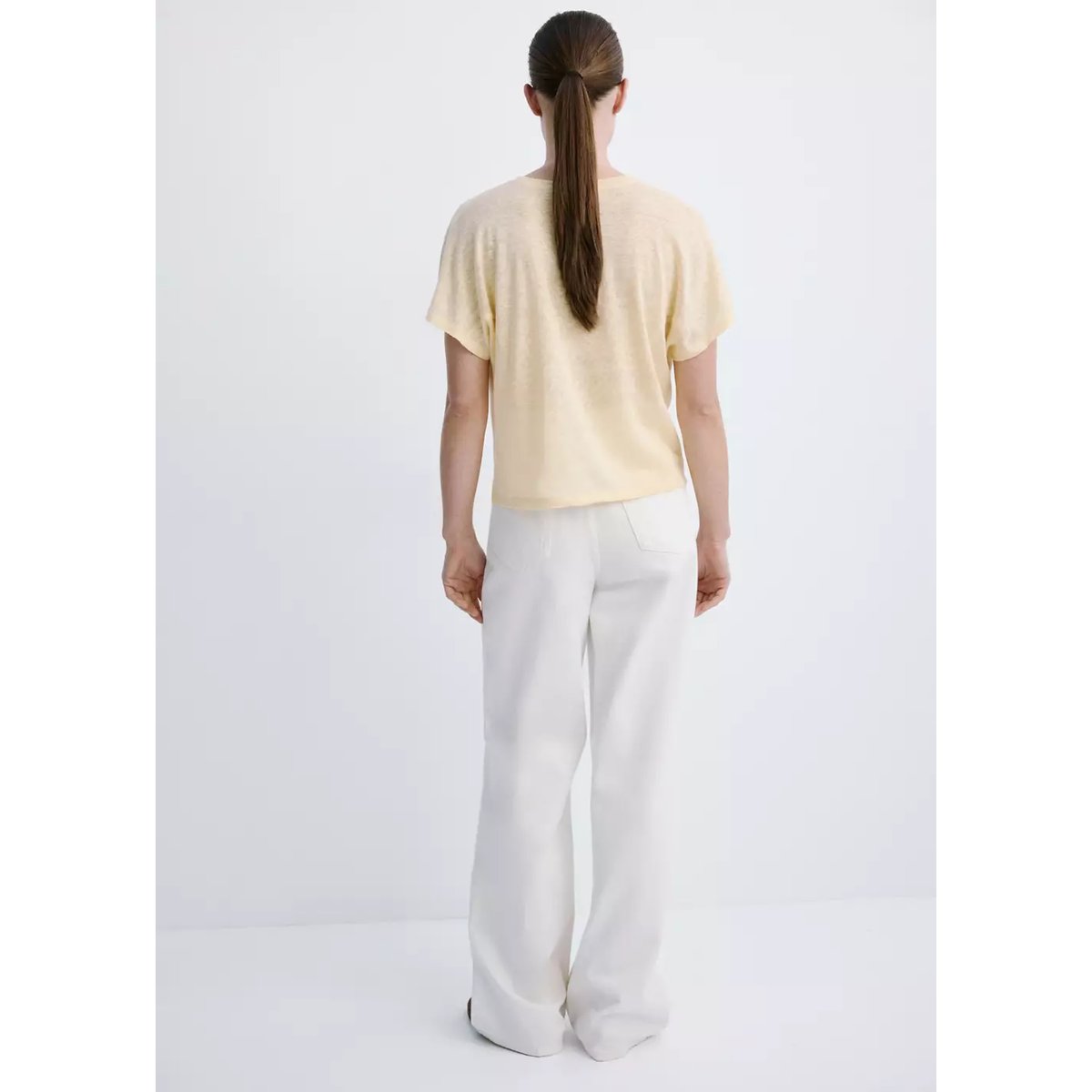 T-shirt lin manches courtes vanille, MANGO