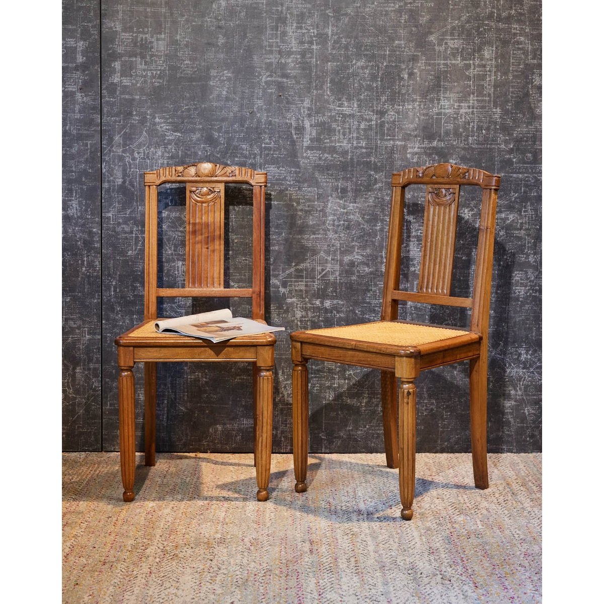 Paire de chaises Art déco en cannage Claude N°1609 - Bon état bois clair, DEBONGOUT