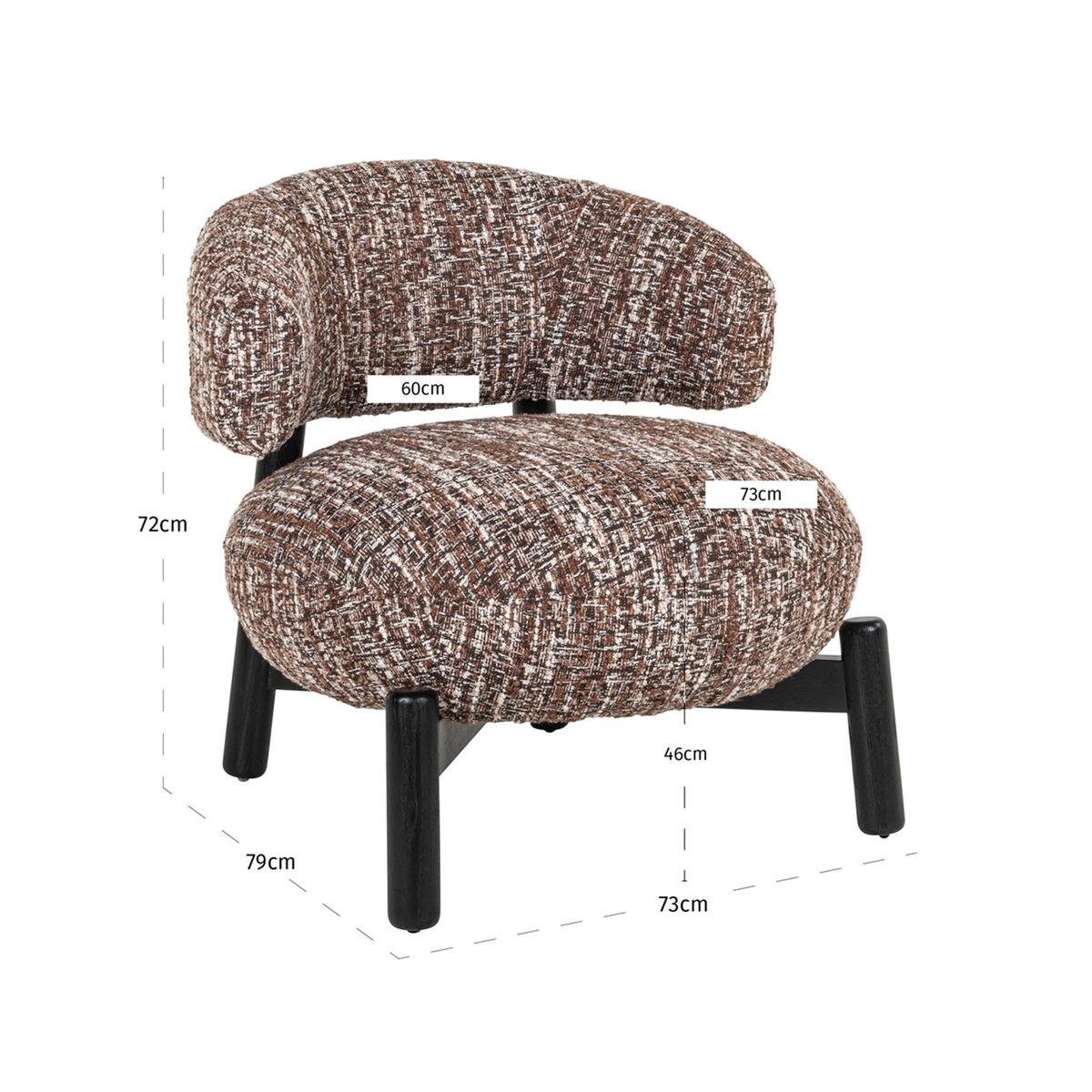Fauteuil lounge en tissu, Forme organique noisette chiné marron blanc, RECOLLECTION