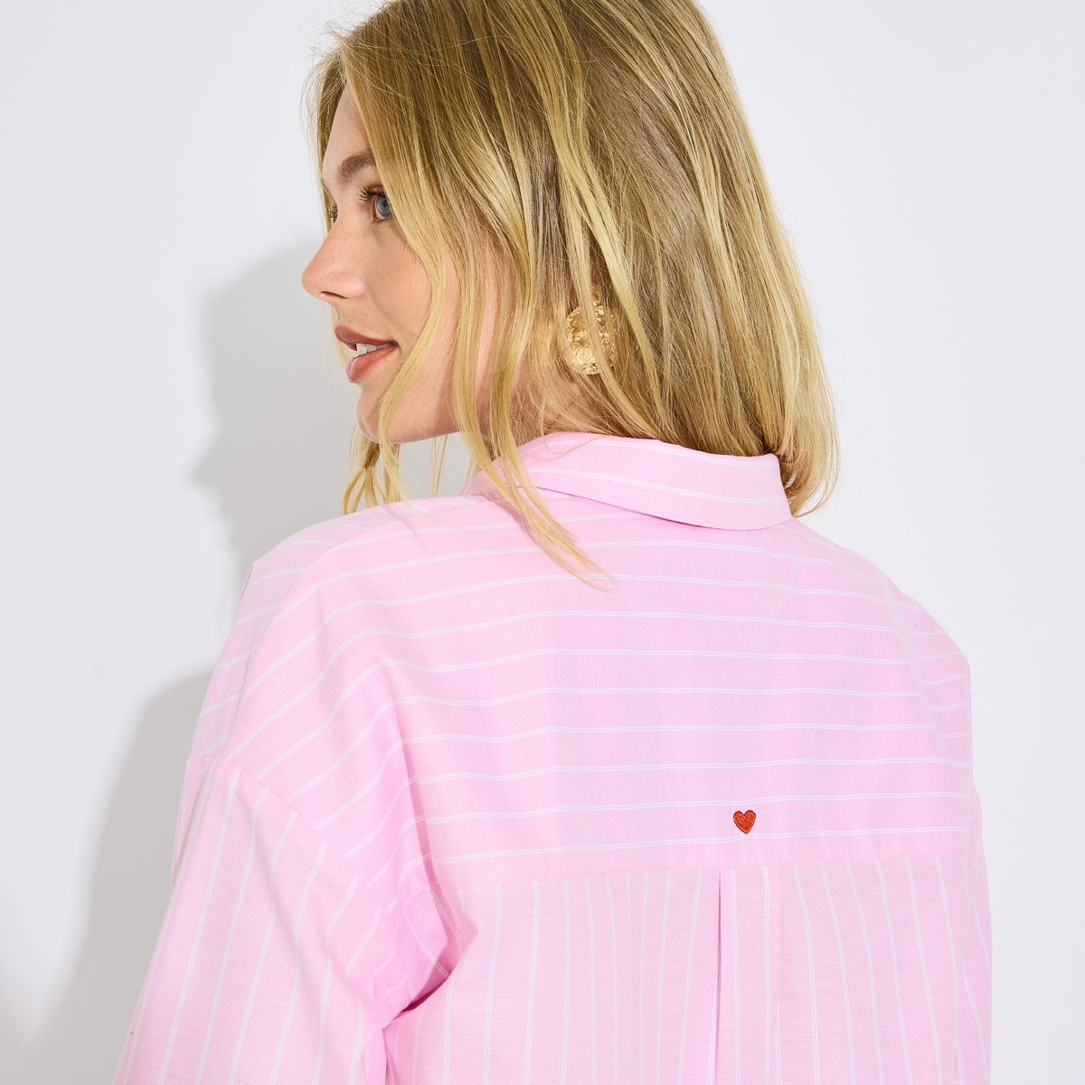 Chemise rayée broderie rose pink, GRAIN DE MALICE