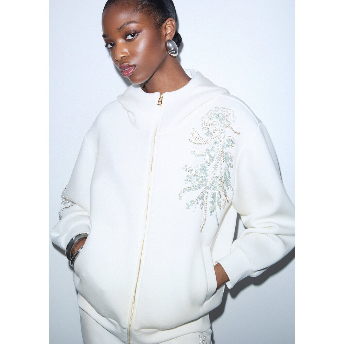 Veste Oversize avec Broderie Bijou blanc laine, LIU JO