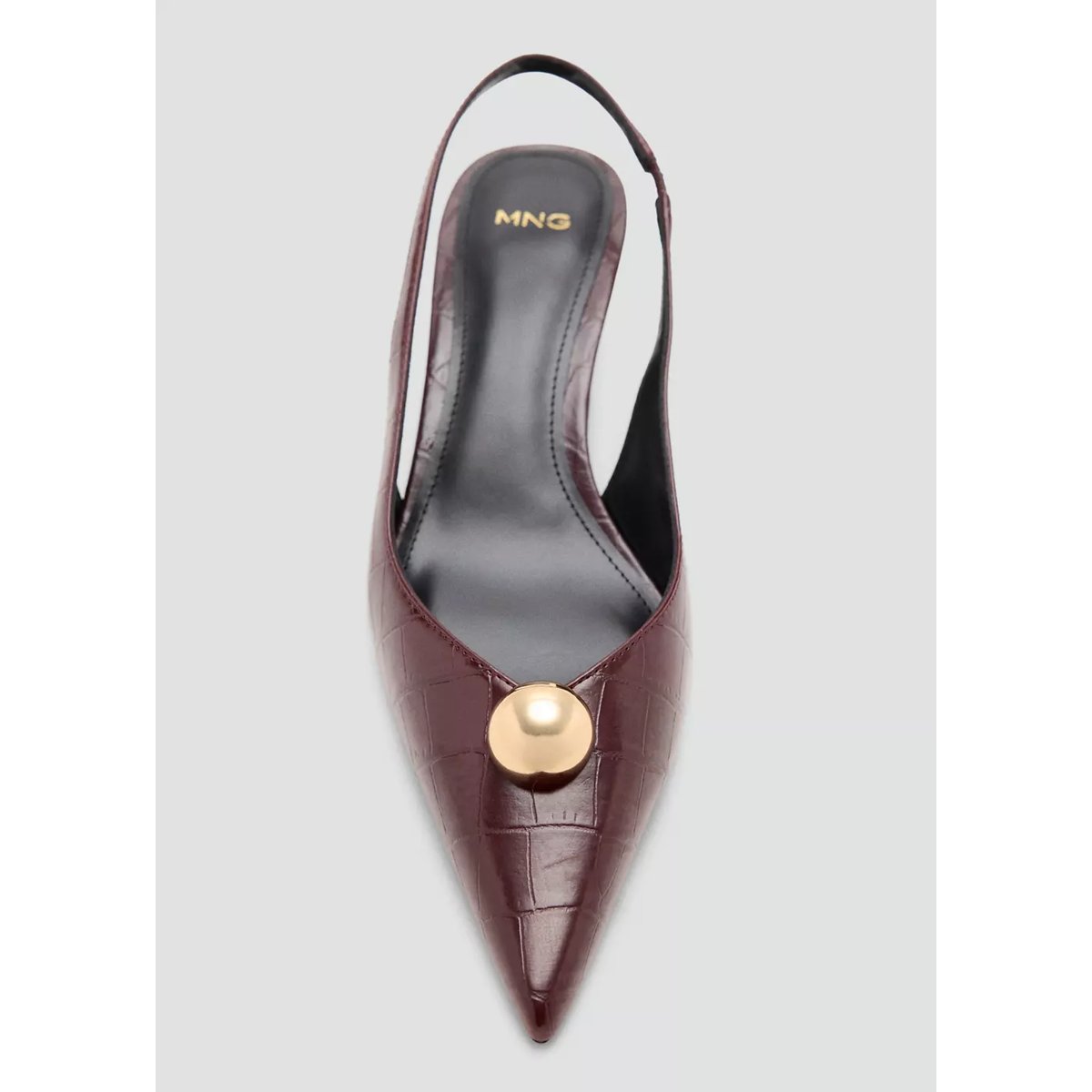 Chaussures à talon avec détail de perle métallique bordeaux, MANGO