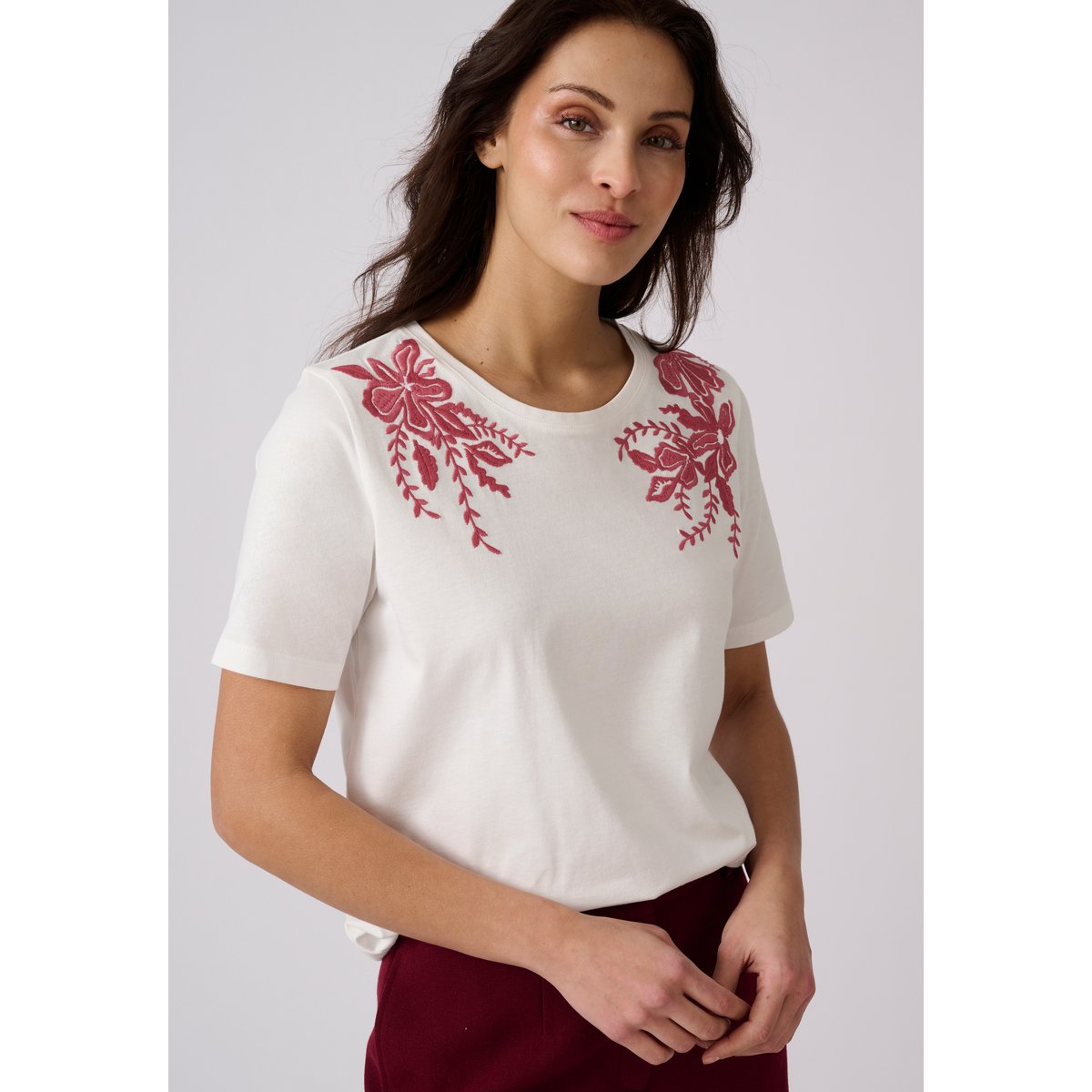 T-shirt brodé blanc cassé, DAMART