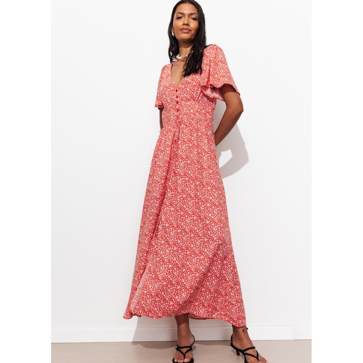 Robe longue imprimée imprimé rouge, PROMOD