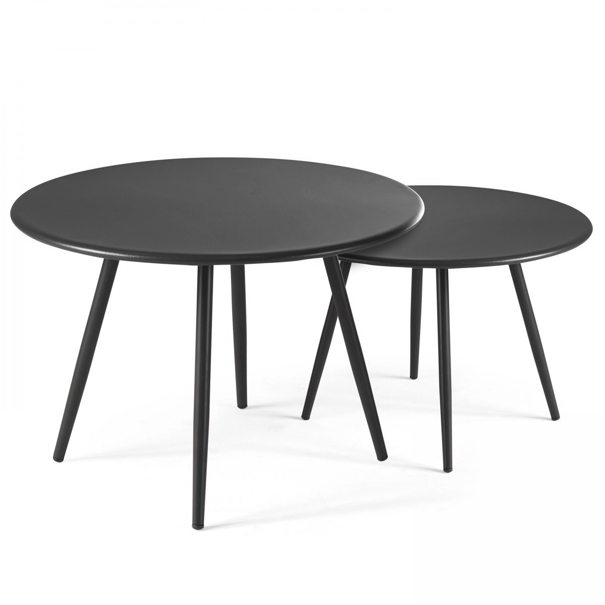Lot de 2 tables basses gigognes de jardin en métal, PALAVAS gris anthracite, OVIALA