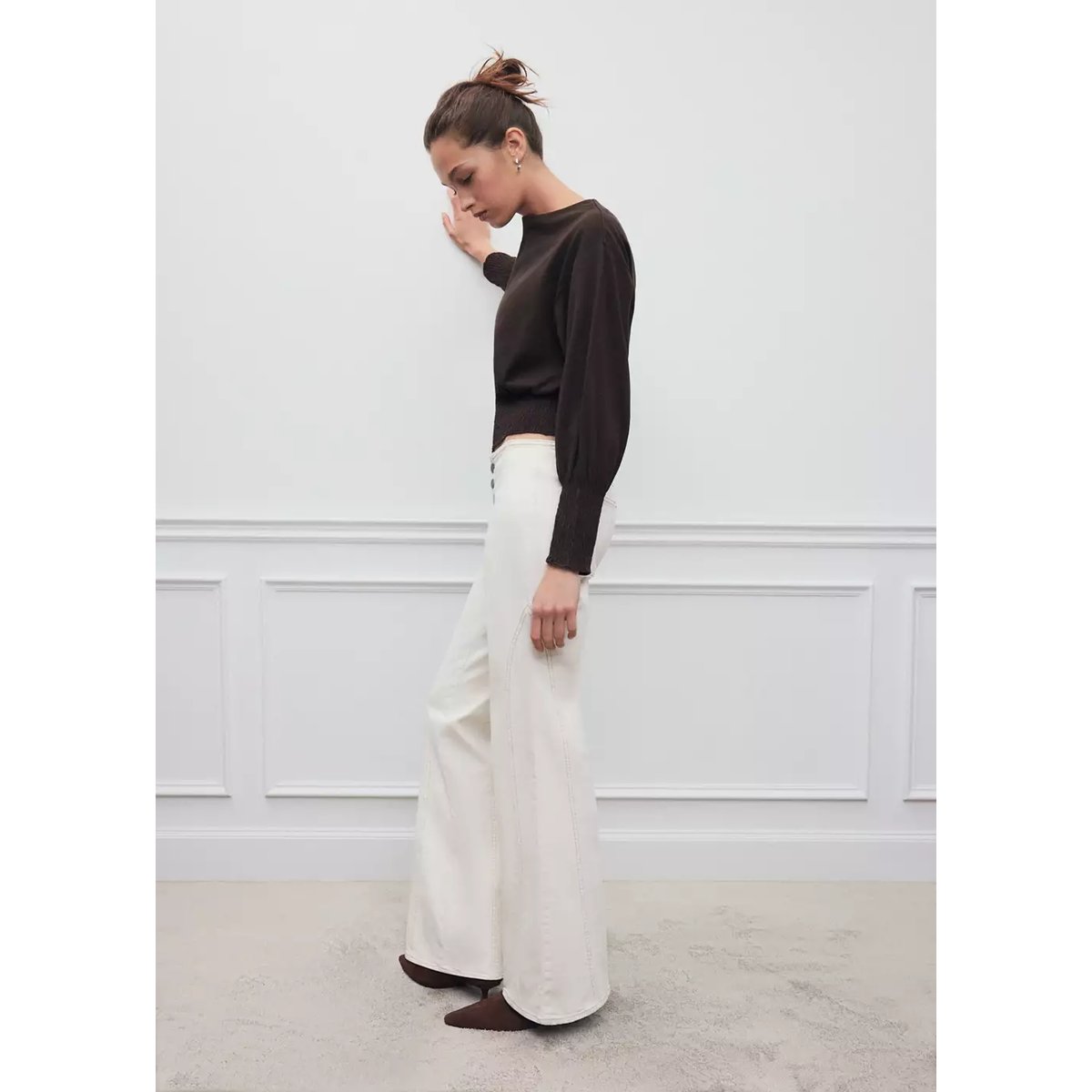 Jean taille basse coutures blanc cassé, MANGO TEEN