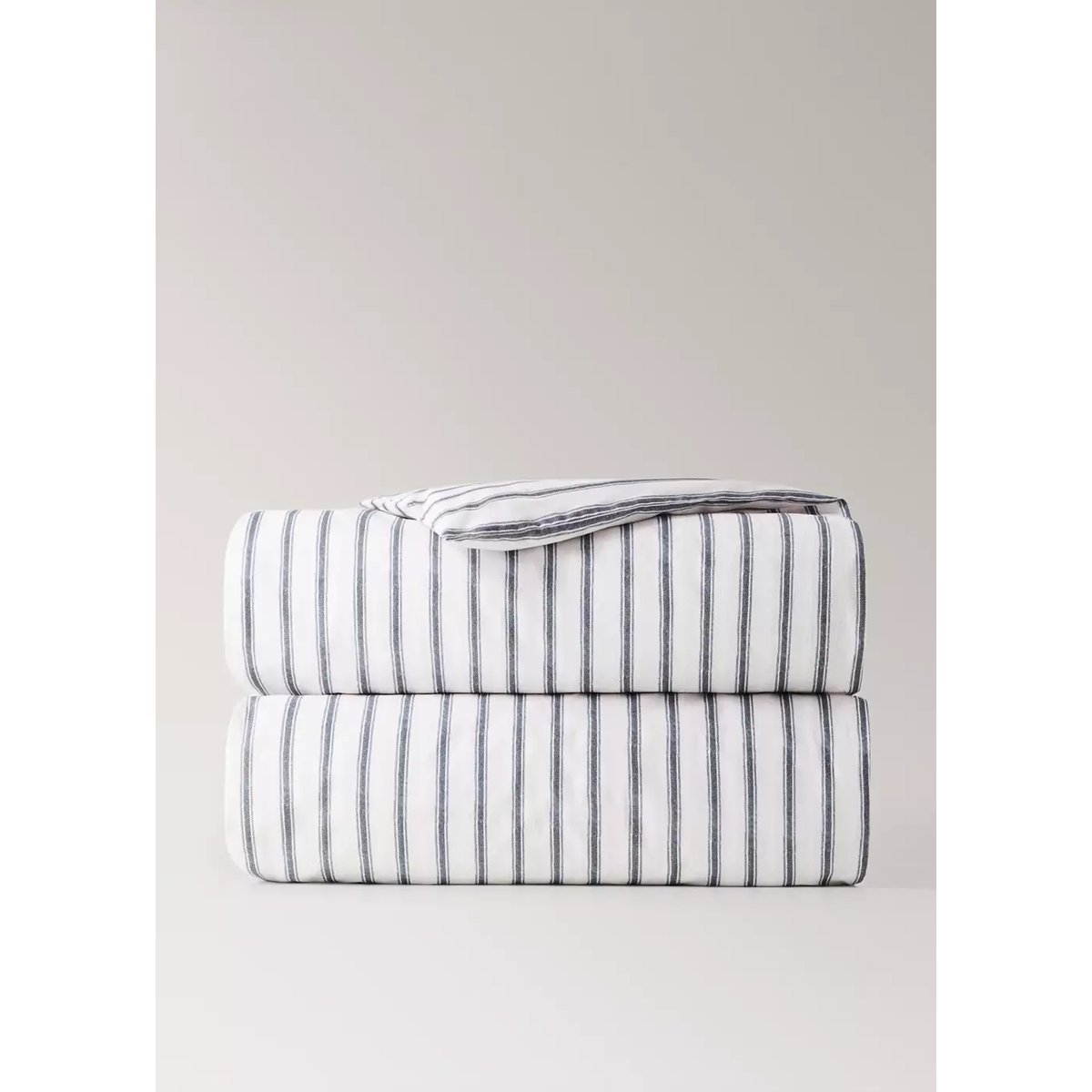 Housse de couette en percale de coton 200 fils imprimée rayures lit 90 écru, MANGO HOME