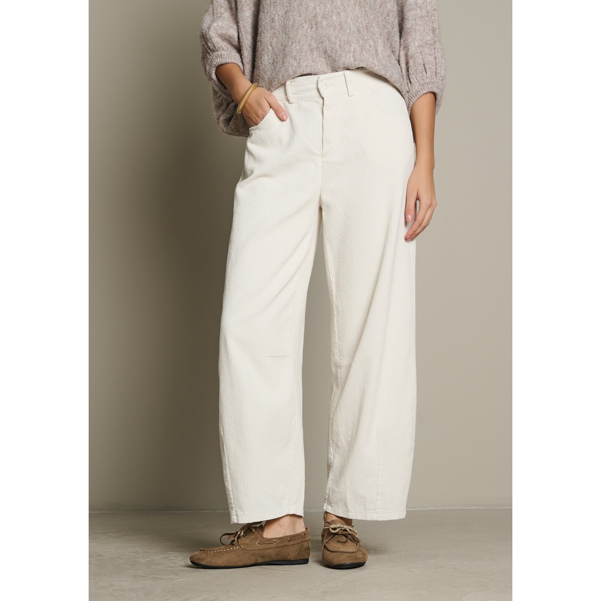 Pantalon barrel en velours côtelé blanc vanille, LOLALIZA