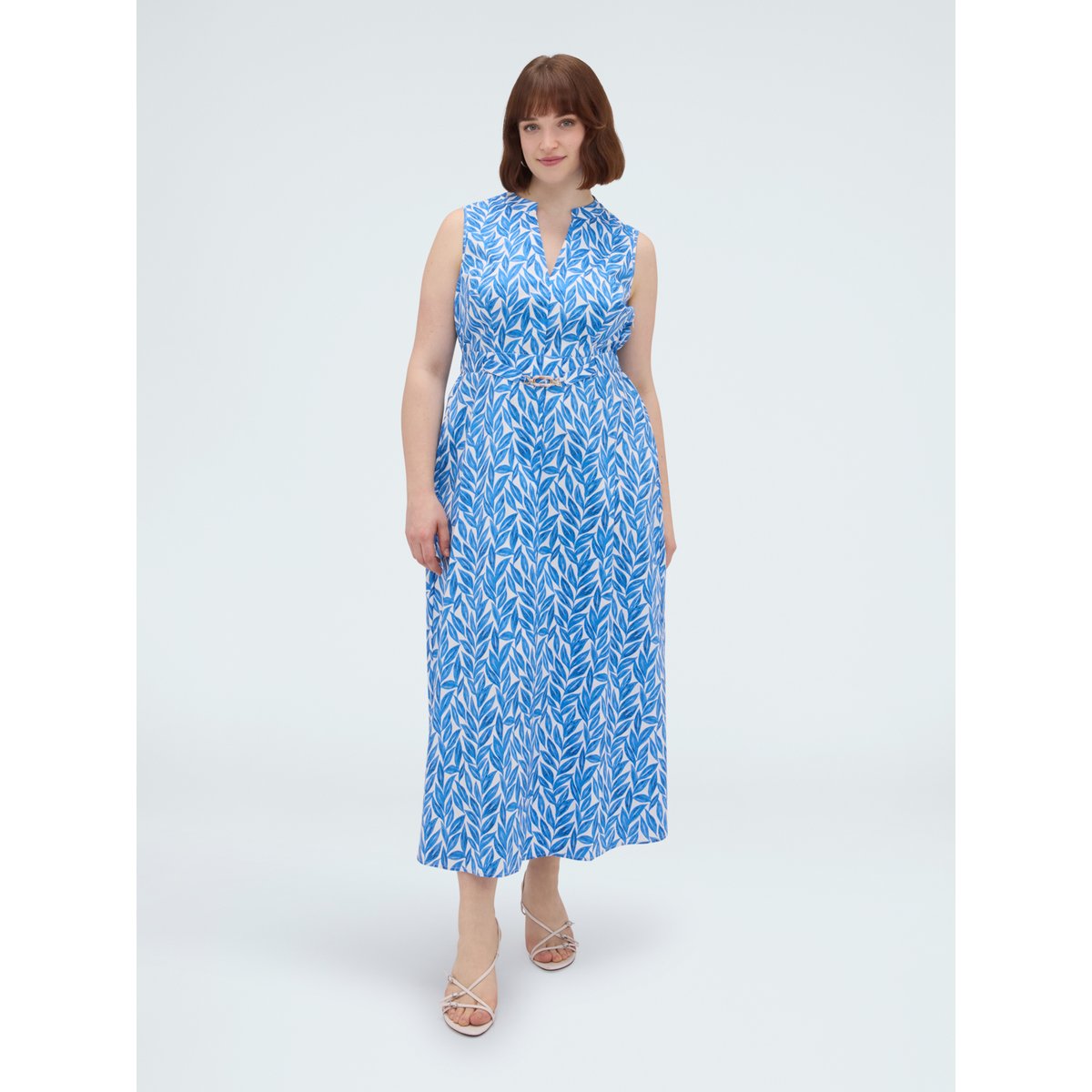 Robe longue à motif feuillage light - blue, FIORELLA RUBINO