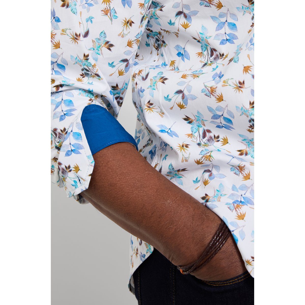 Chemise à manches longues imprimé feuillage bleu, JOE BROWNS