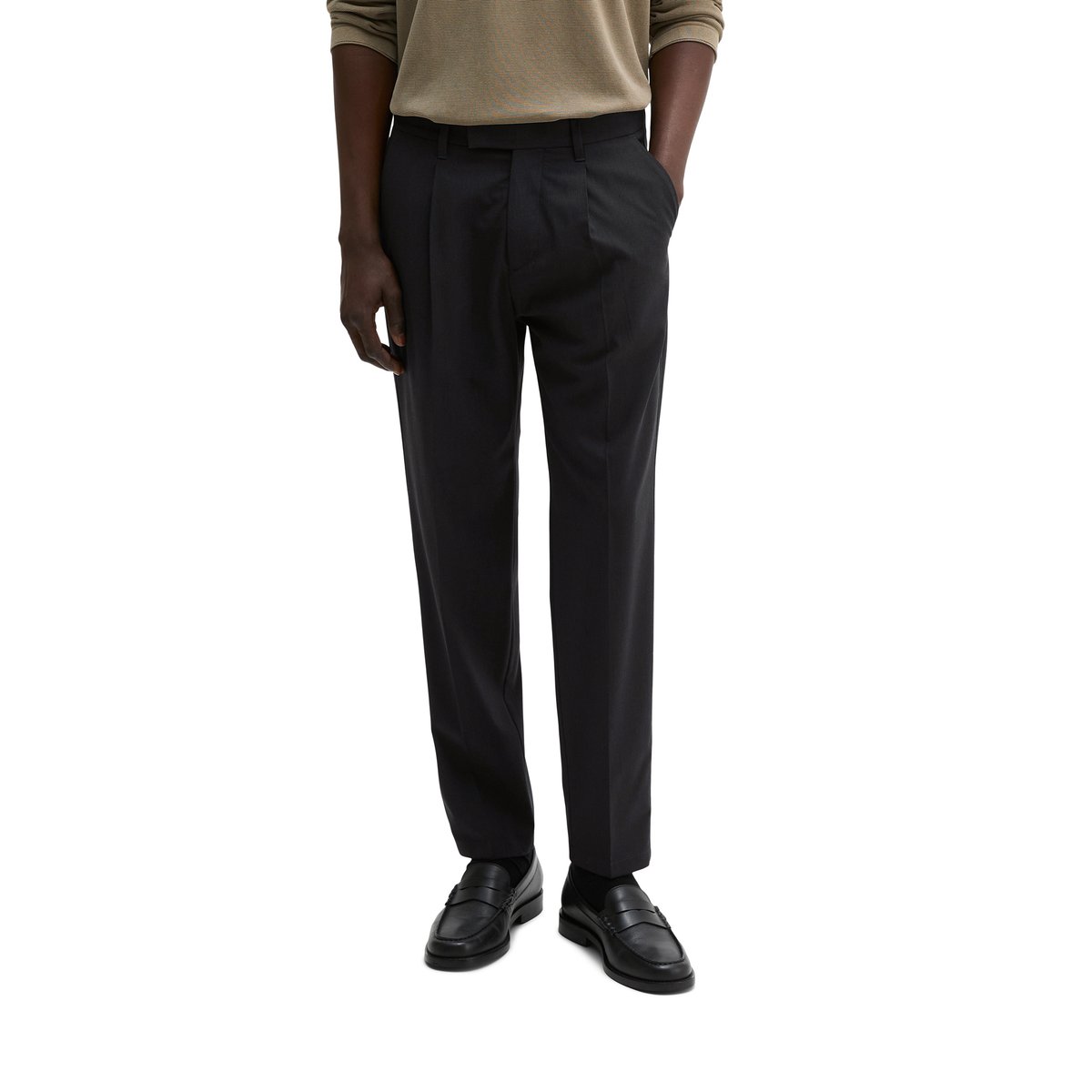 Pantalon modèle Belsbo pleats relaxed en laine mélangée estivale bleu foncé, MARC O'POLO