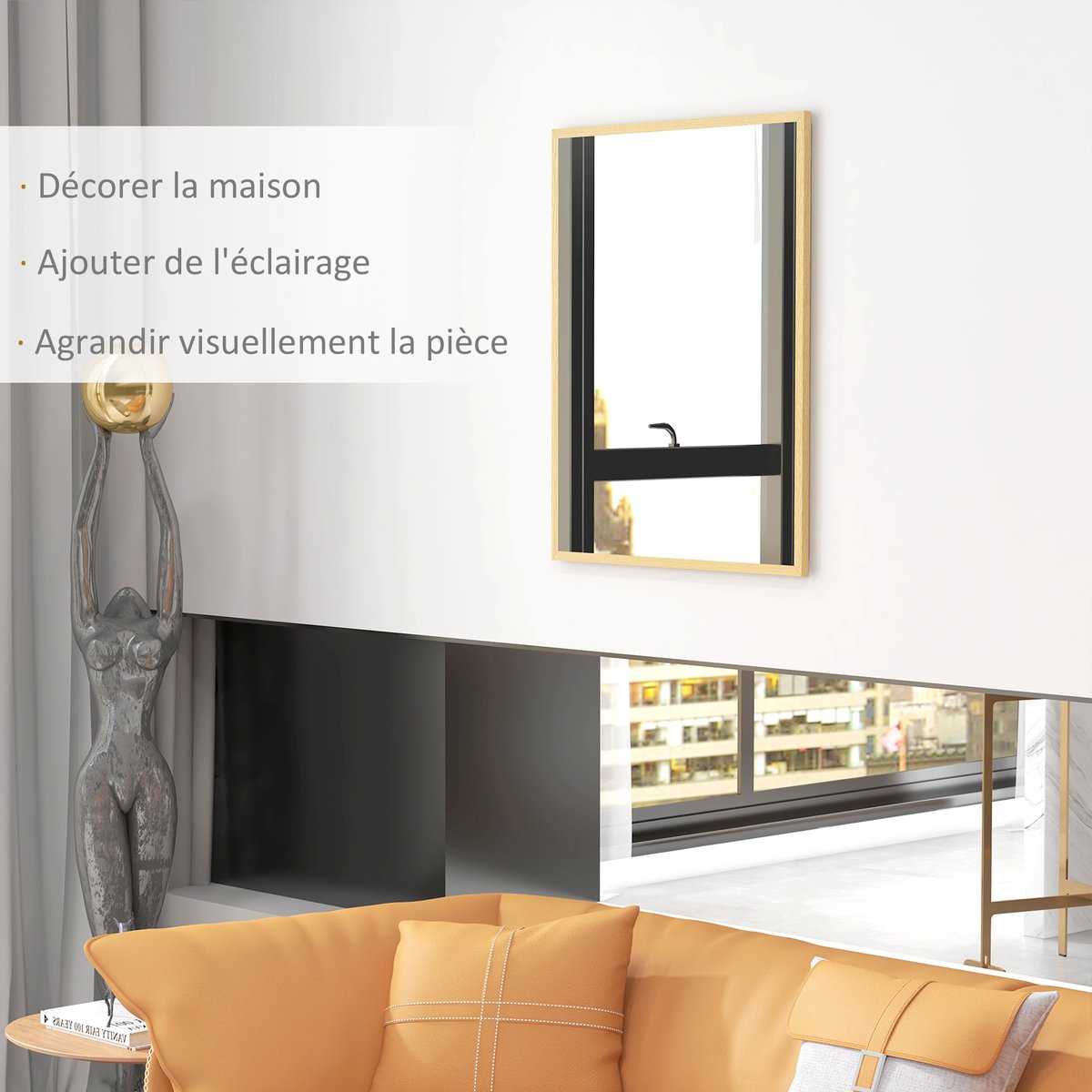 Miroir mural Verre Noir beige, HOMCOM