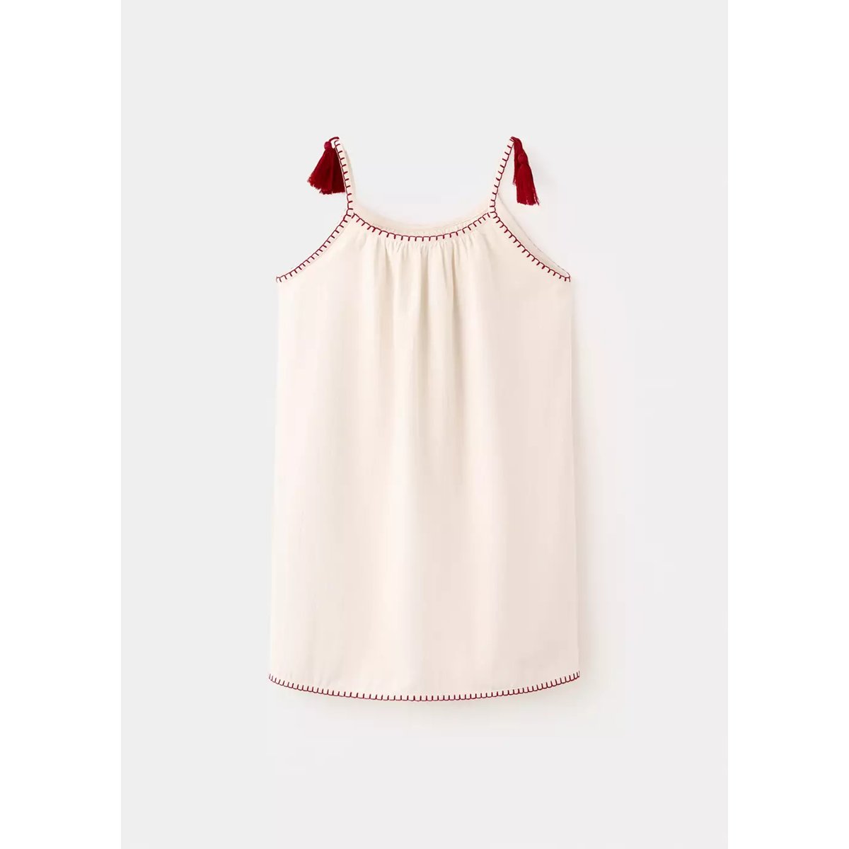 Robe avec détails brodés et franges écru, MANGO KIDS