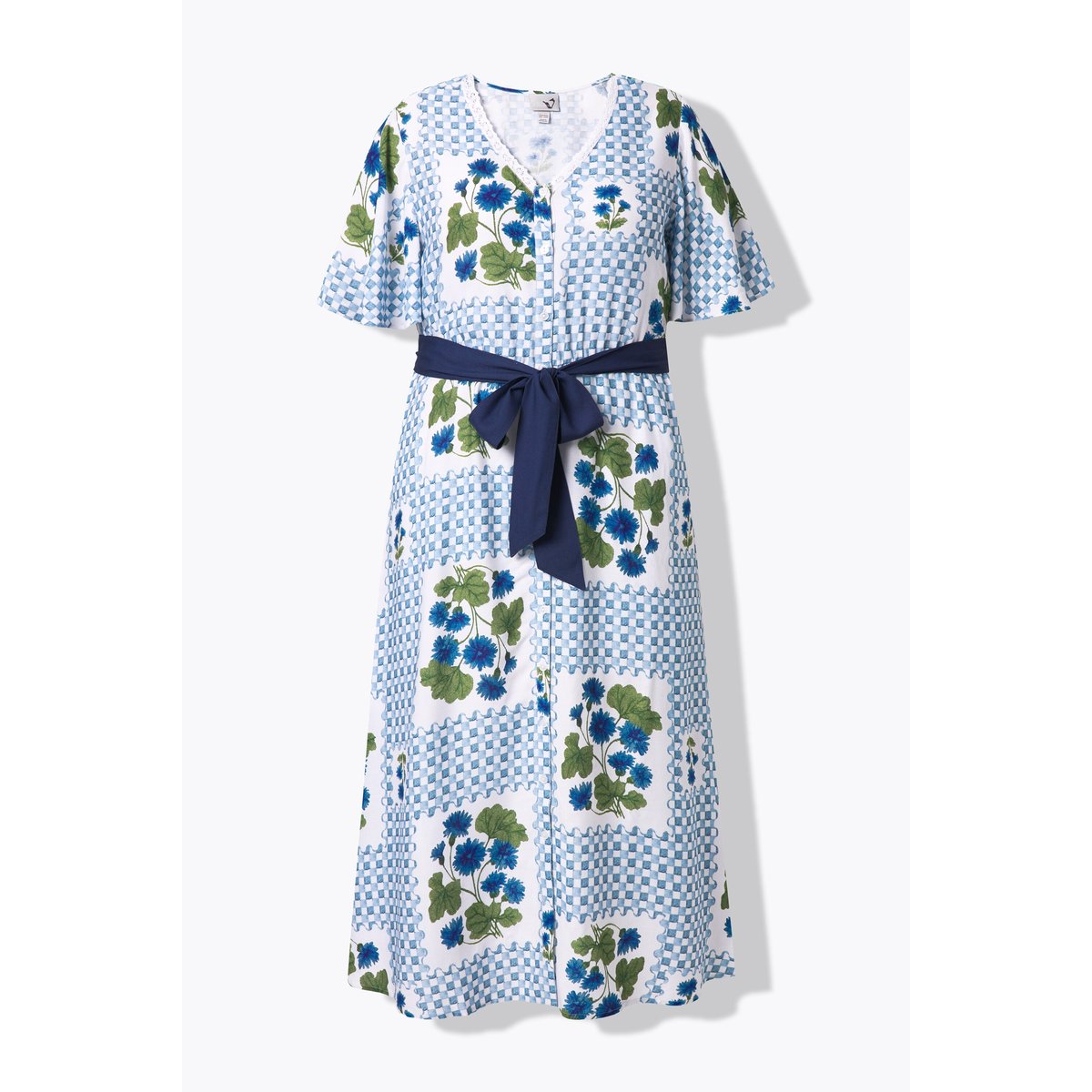 Robe maxi carreaux/fleurs blanc cassé, ULLA POPKEN