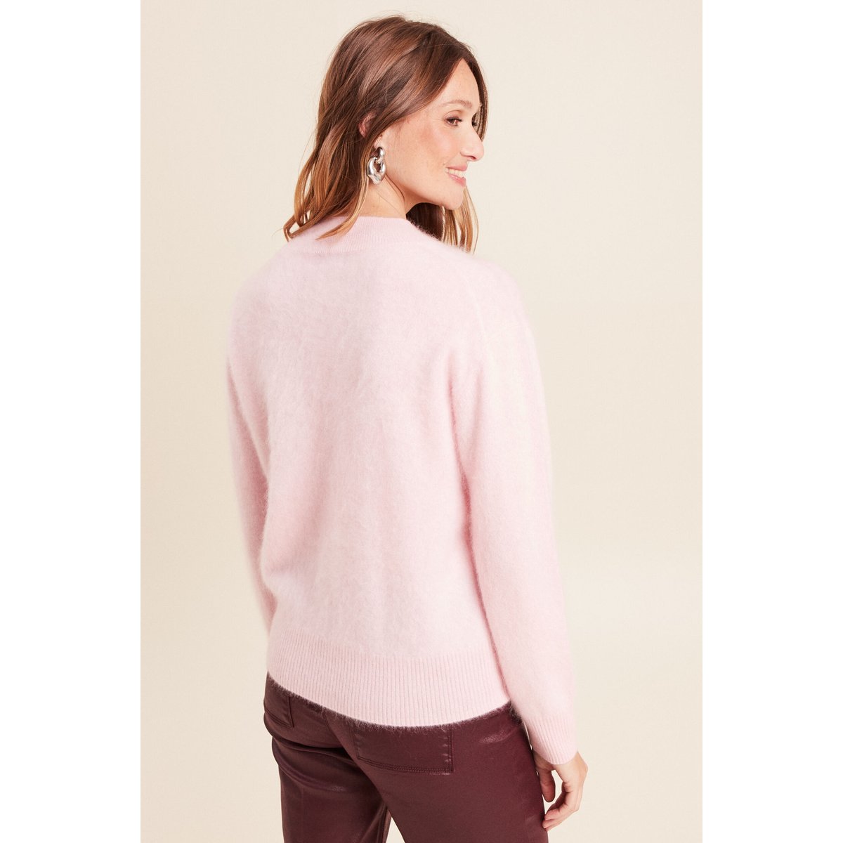 Pull cachemire col montant rose, BREAL