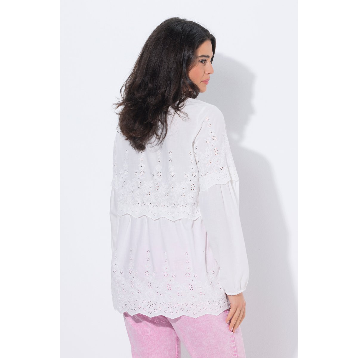 Blouse esprit bohème avec ruchés/dentelle blanc neige, ULLA POPKEN