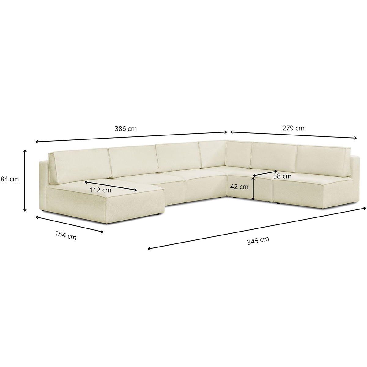 Canapé d'angle gauche convertible 9/10 places en tissu bouclé - Harper Mod beige, HOMIFAB