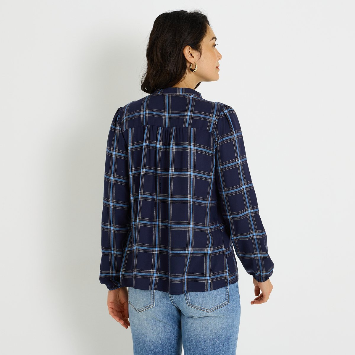 Blouse imprimé carreaux bleu marine, GRAIN DE MALICE
