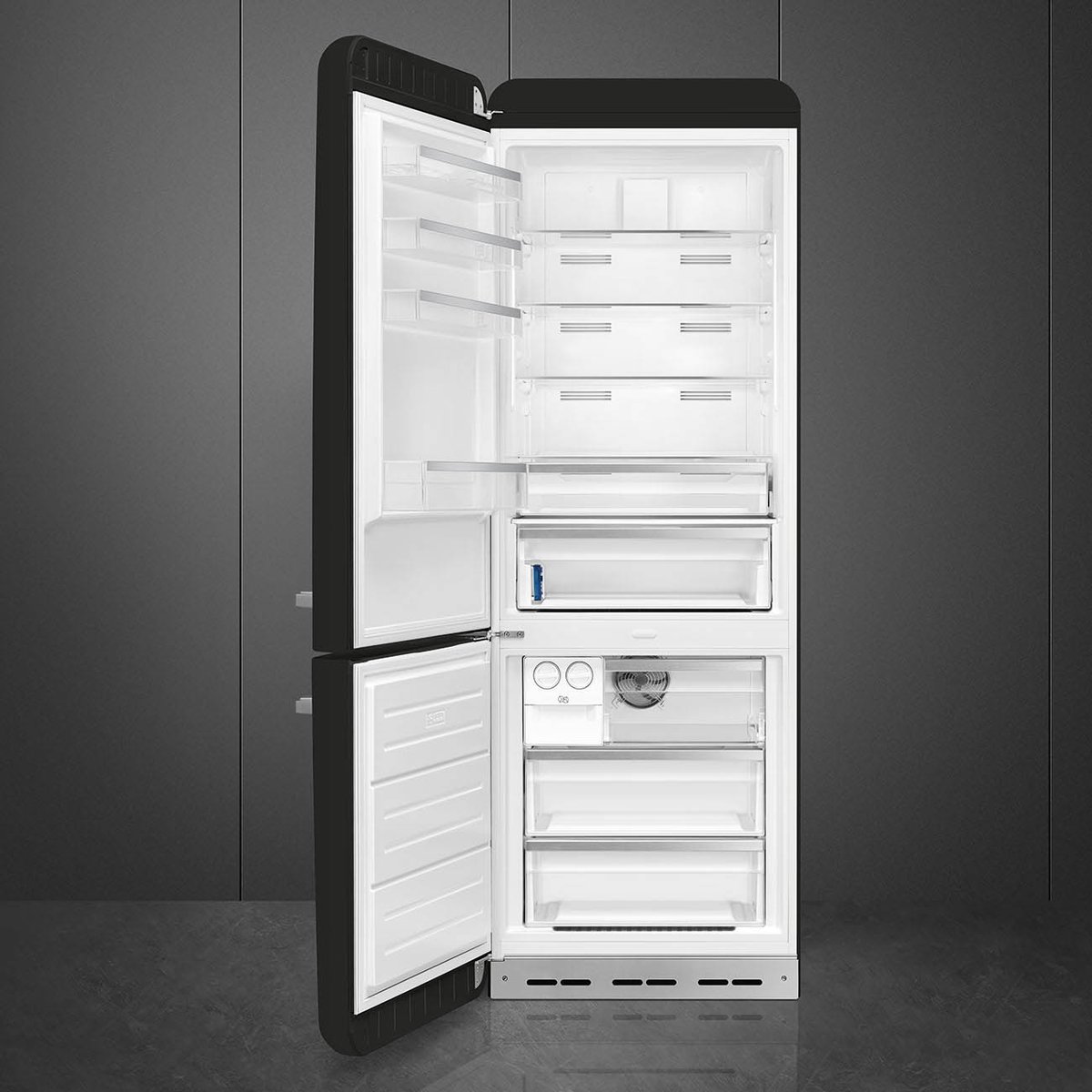 Réfrigérateur 2 portes combiné poignées à droite FAB38 noir brillant, SMEG