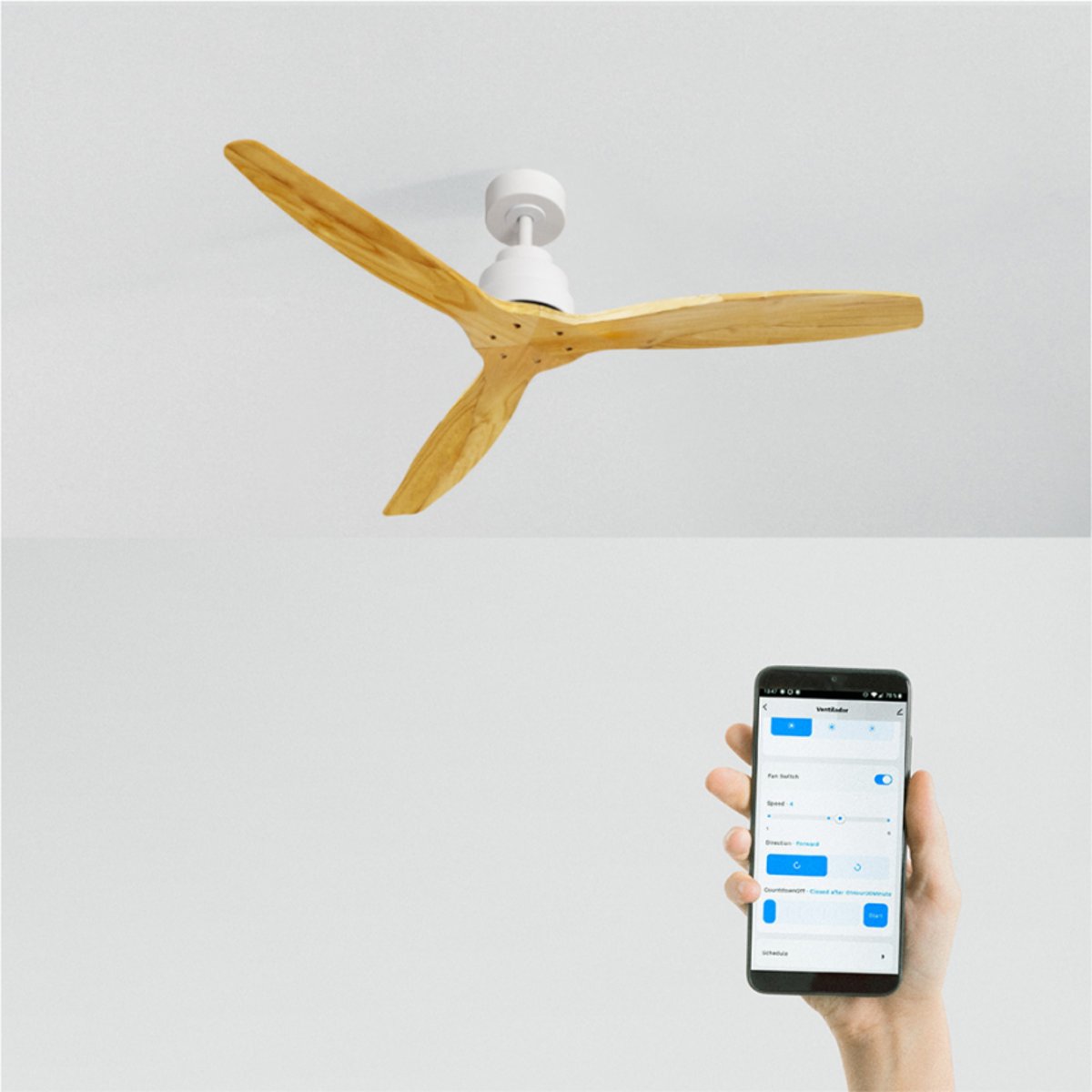 Ventilateur de plafond 40W sans lumière avec Wi-Fi WIND STYLANCE NATURAL WOOD blanc/bois naturel, CREATE