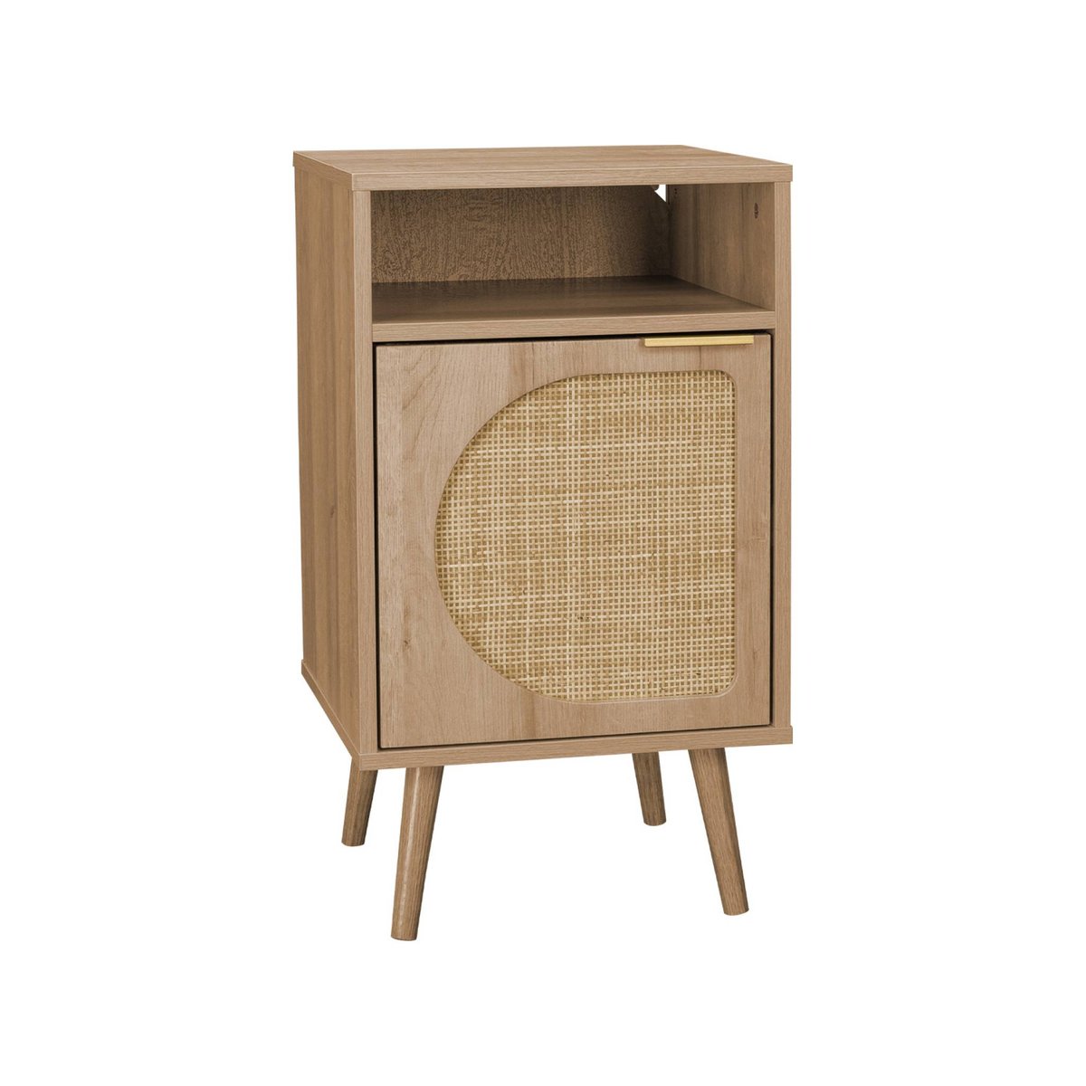 Table de chevet décor bois et cannage arrondi 1 porte EVA naturel, SWEEEK