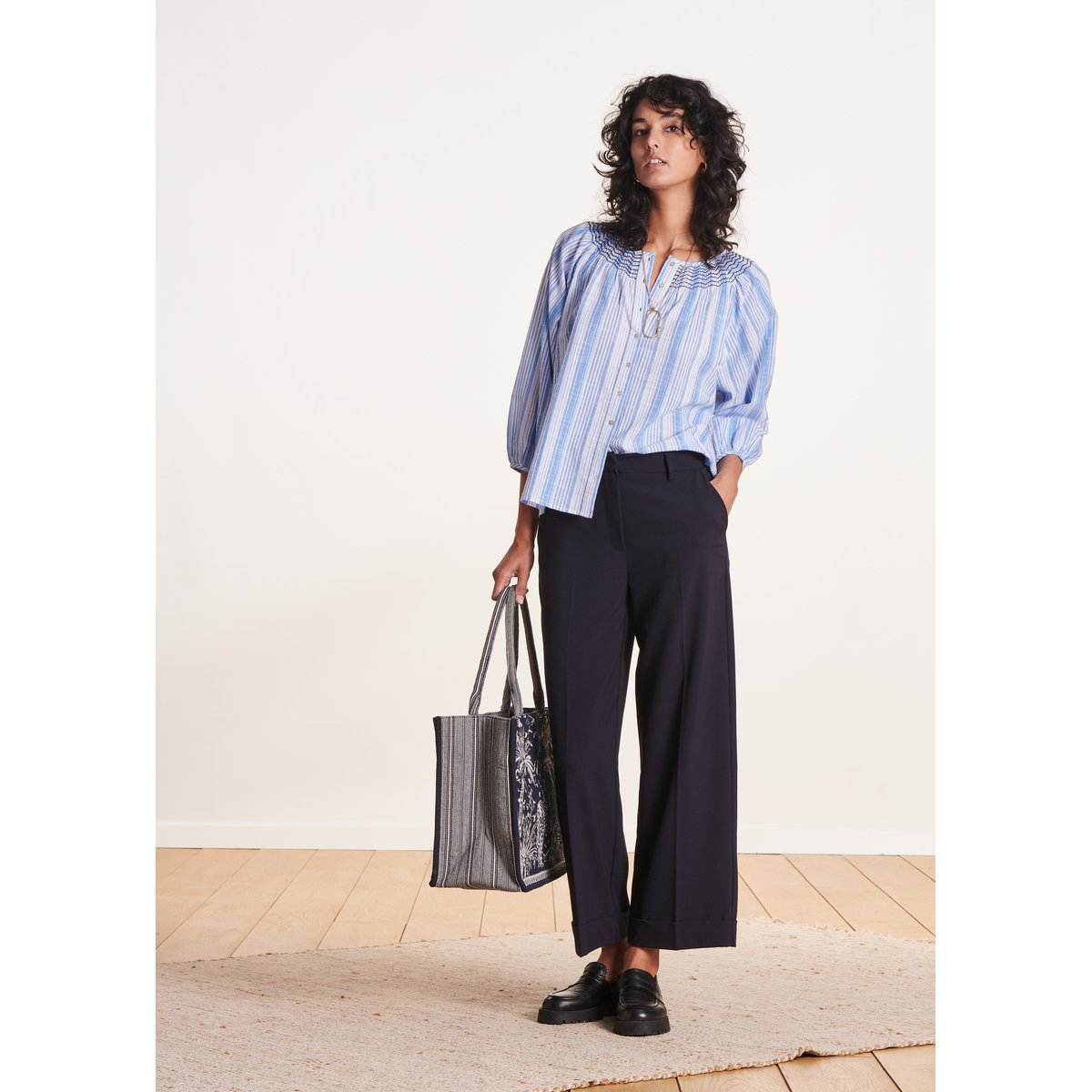 Pantalon 7/8ème droit et large bleu encre, LA FEE MARABOUTEE