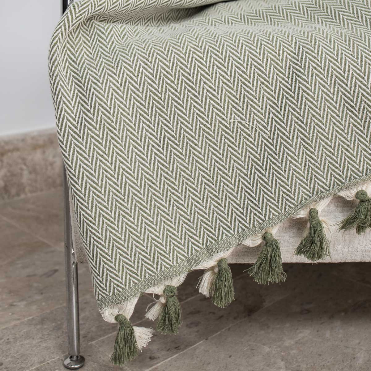Plaid coton MEGEVE vert olive, FEBRONIE