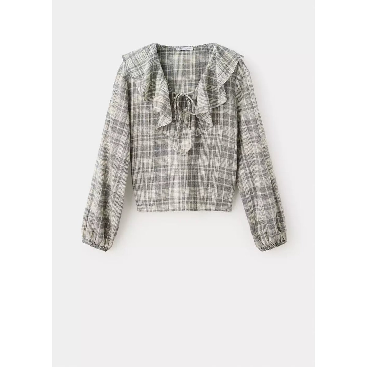 Blouse à carreaux à volant blanc cassé, MANGO TEEN