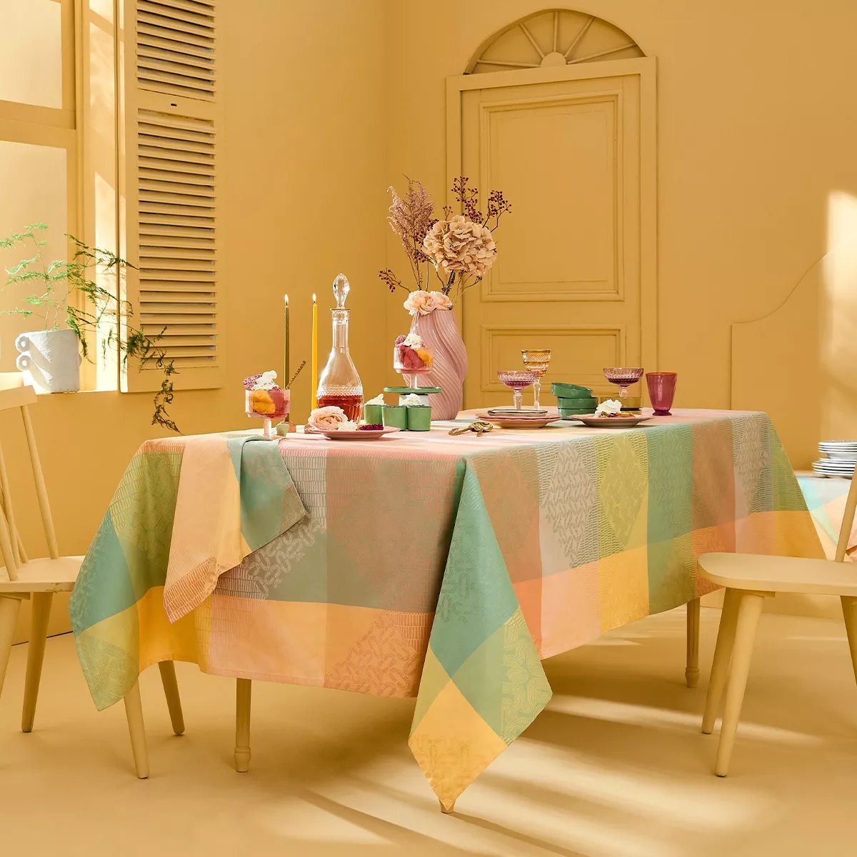 Nappe pur coton enduit MILLE EMPREINTES pastel, GARNIER THIEBAUT