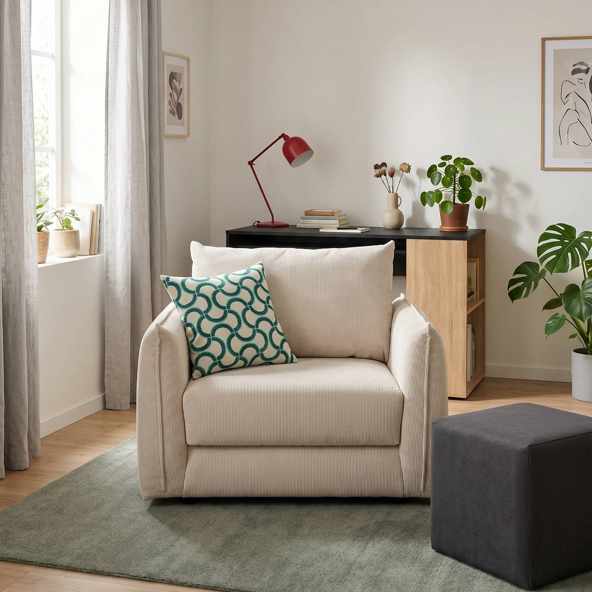 Fauteuil déplimousse velours côtelé - ONYX gris, CAMIF