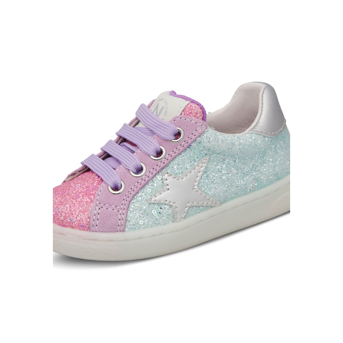 Sneakers en daim et cuir pailleté PINN ZIP. rose-lilas, NATURINO
