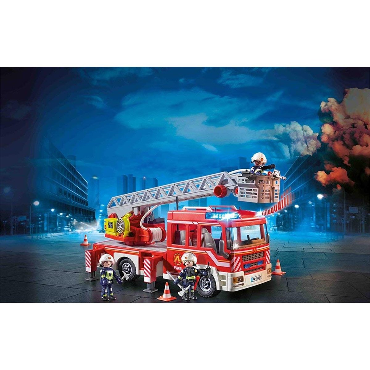 Set de 3 : caserne de pompiers + camion à échelle + véhicule de secours multicolore, PLAYMOBIL