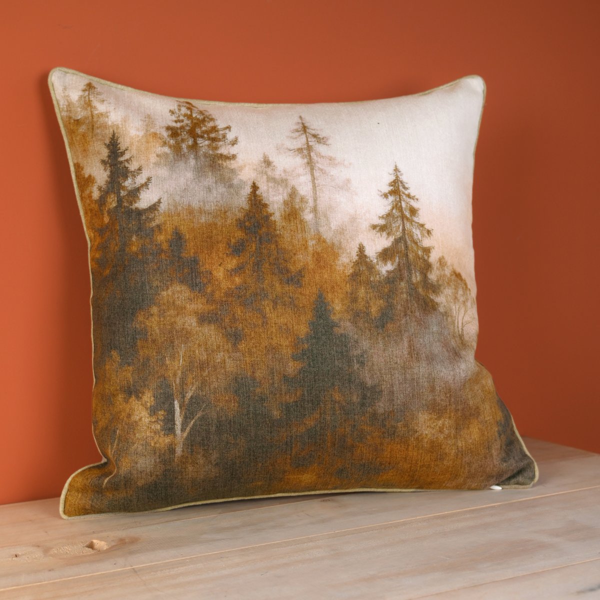 Coussin réversible imprimé aquarelle forêt - QABANE tabac, HOME MAISON