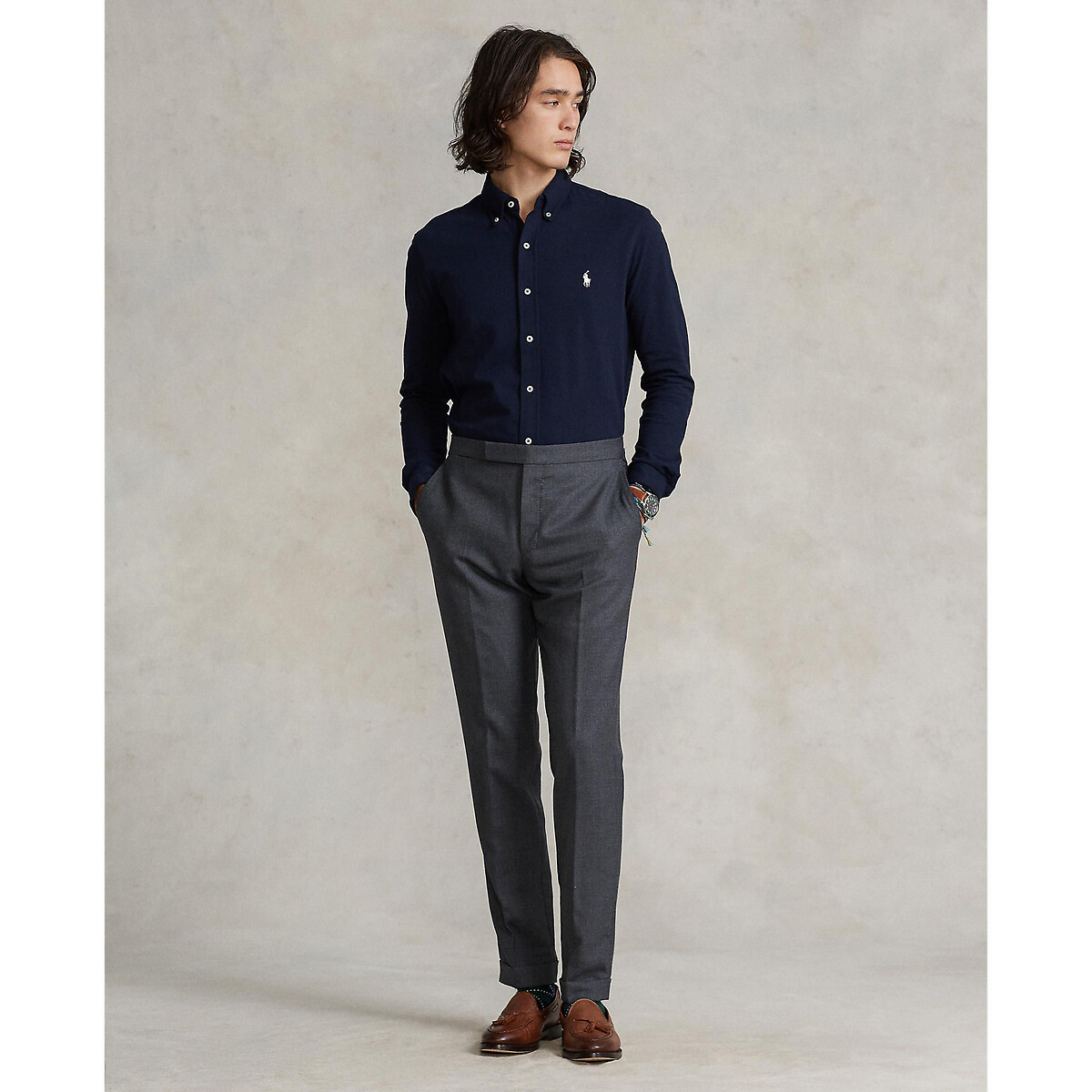 Chemise ultra-légère en coton piqué bleu marine, POLO RALPH LAUREN