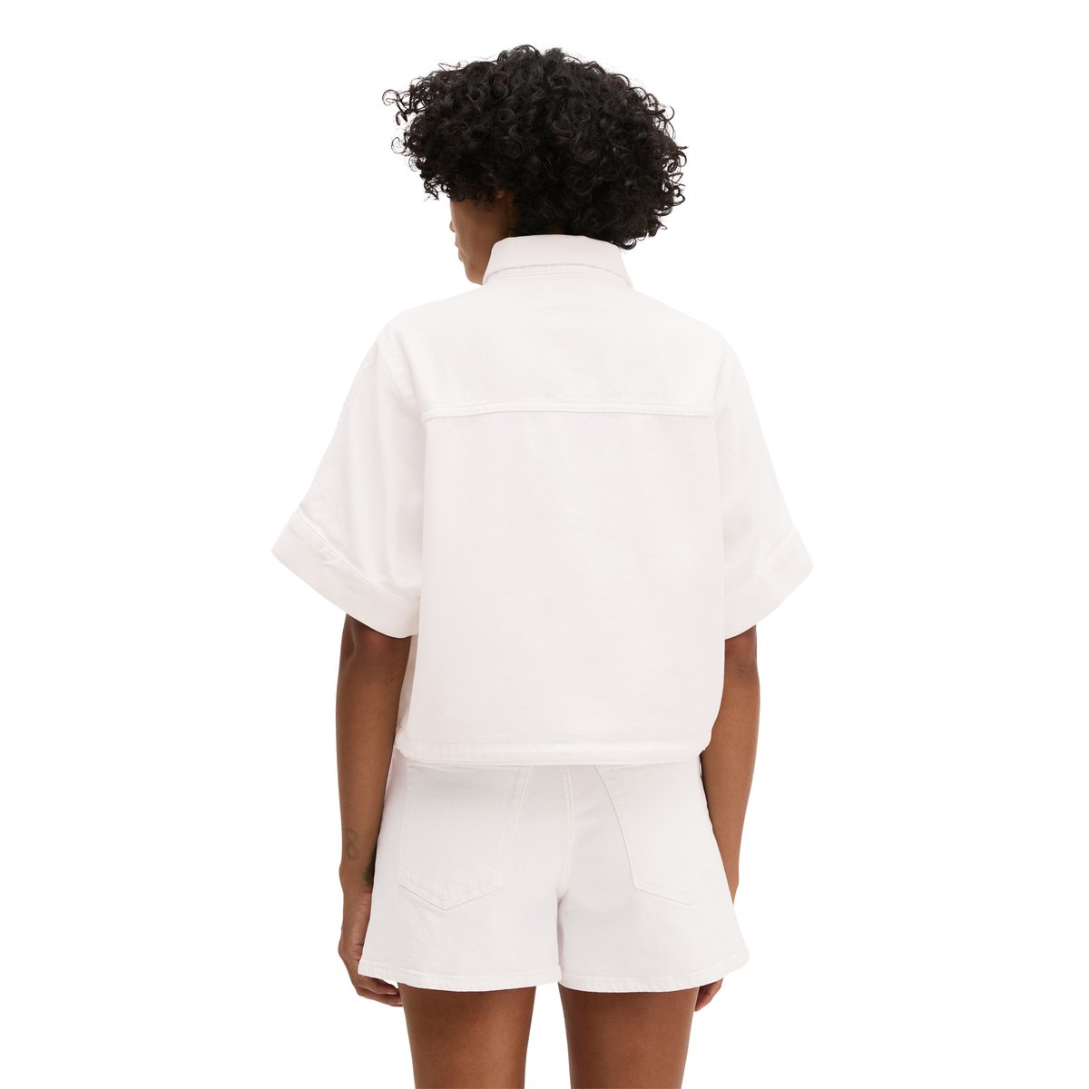 Blouse en jean regular en mélange de coton organique et de lyocell blanc, MARC O'POLO
